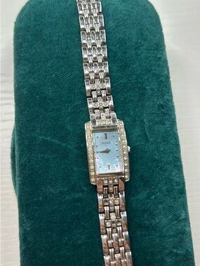 VINTAGE Pulsar Women's Silver Crystal-Accent Rectangle Bracelet Watch